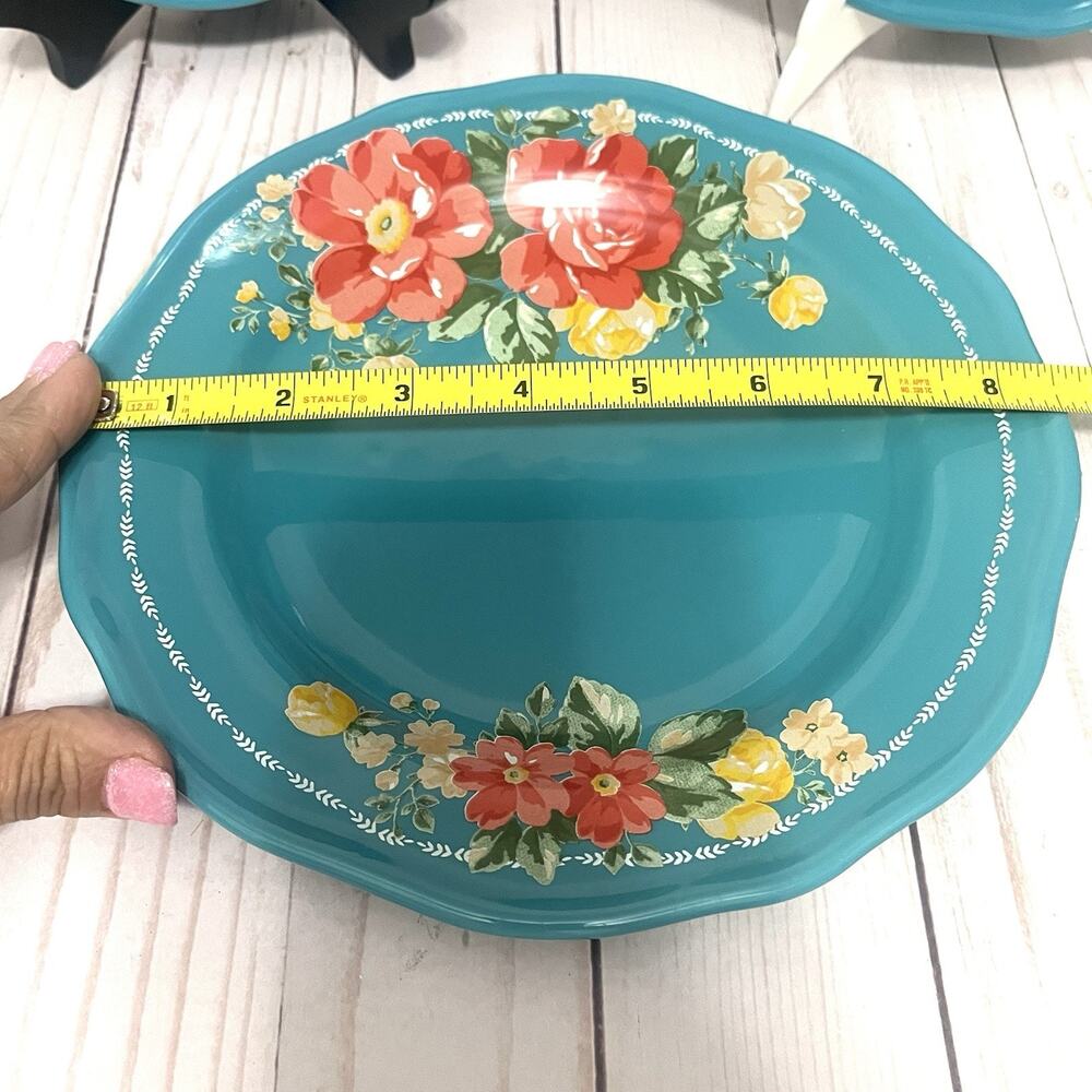 Pioneer Woman Salad Plates 8.5" Vintage Garden Floral Teal Stoneware Set Of 3 - Picture 4 of 8